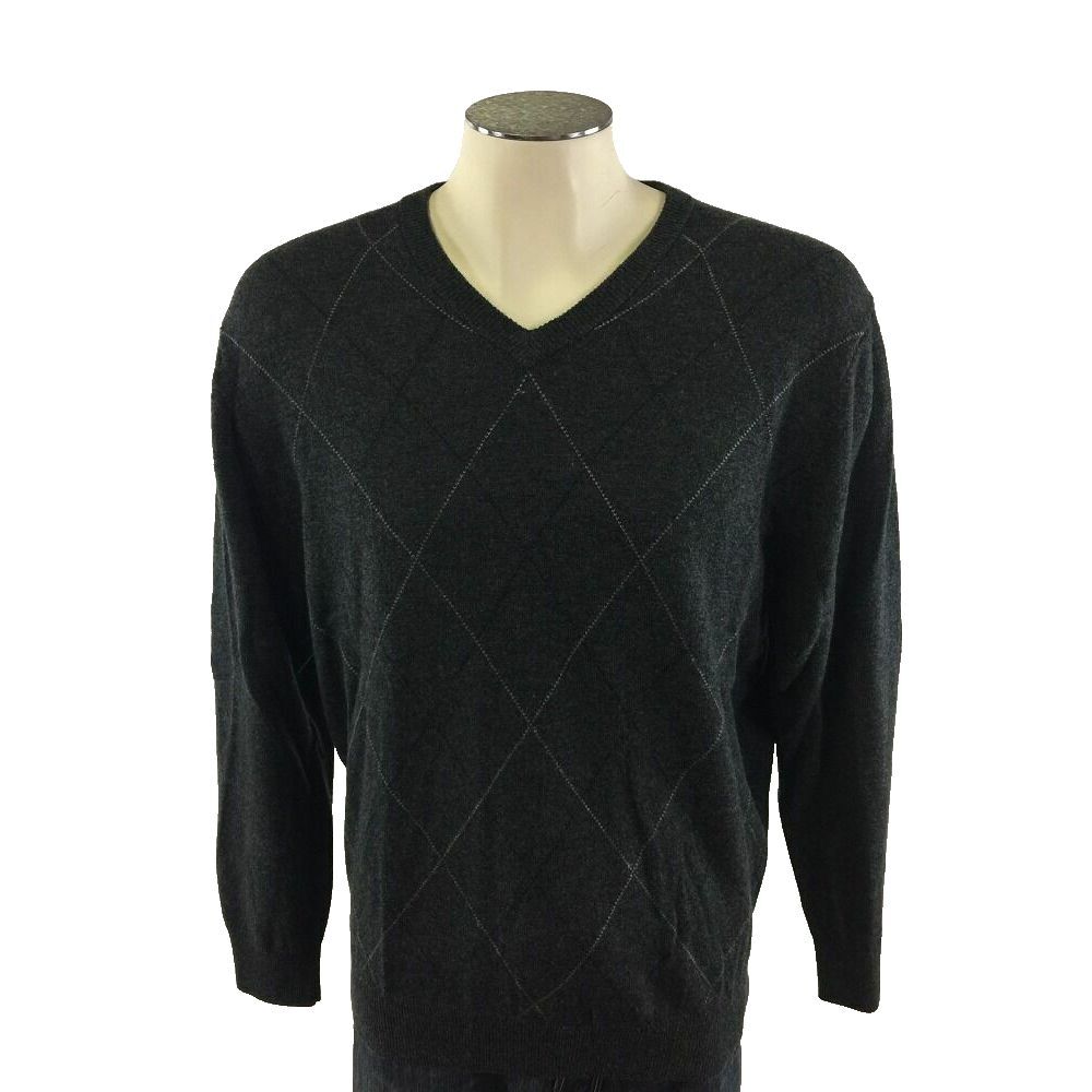 Jos A Bank Executive Vneck Lambswool Argyle Sweater L Gray Joseph‎ Golf Mens